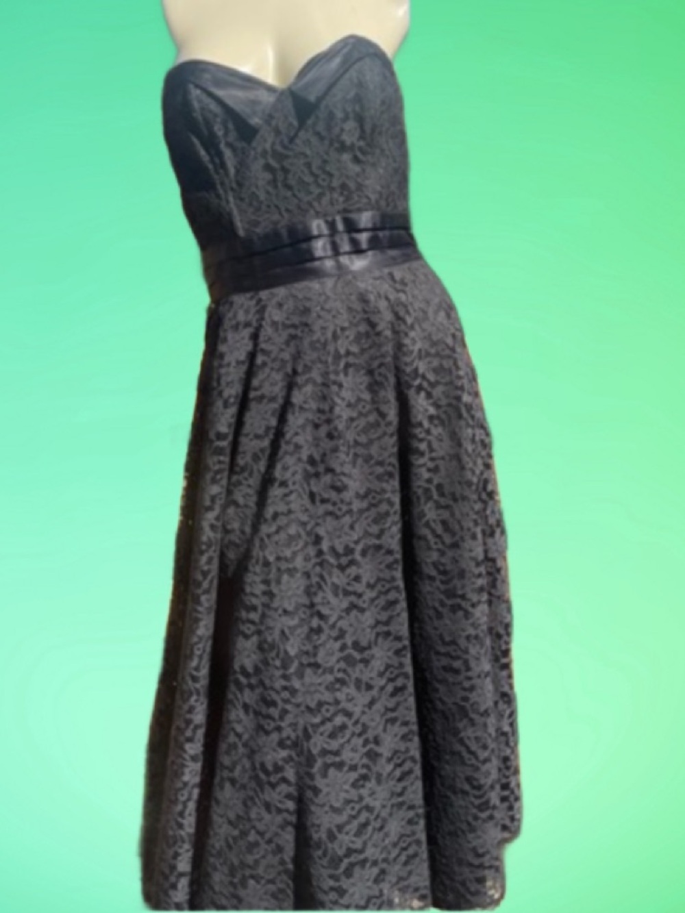 VINTAGE Gunne Sax by Jessica McClintock Strapless Black Lace Tea-Length Dress - Picture 2 of 9